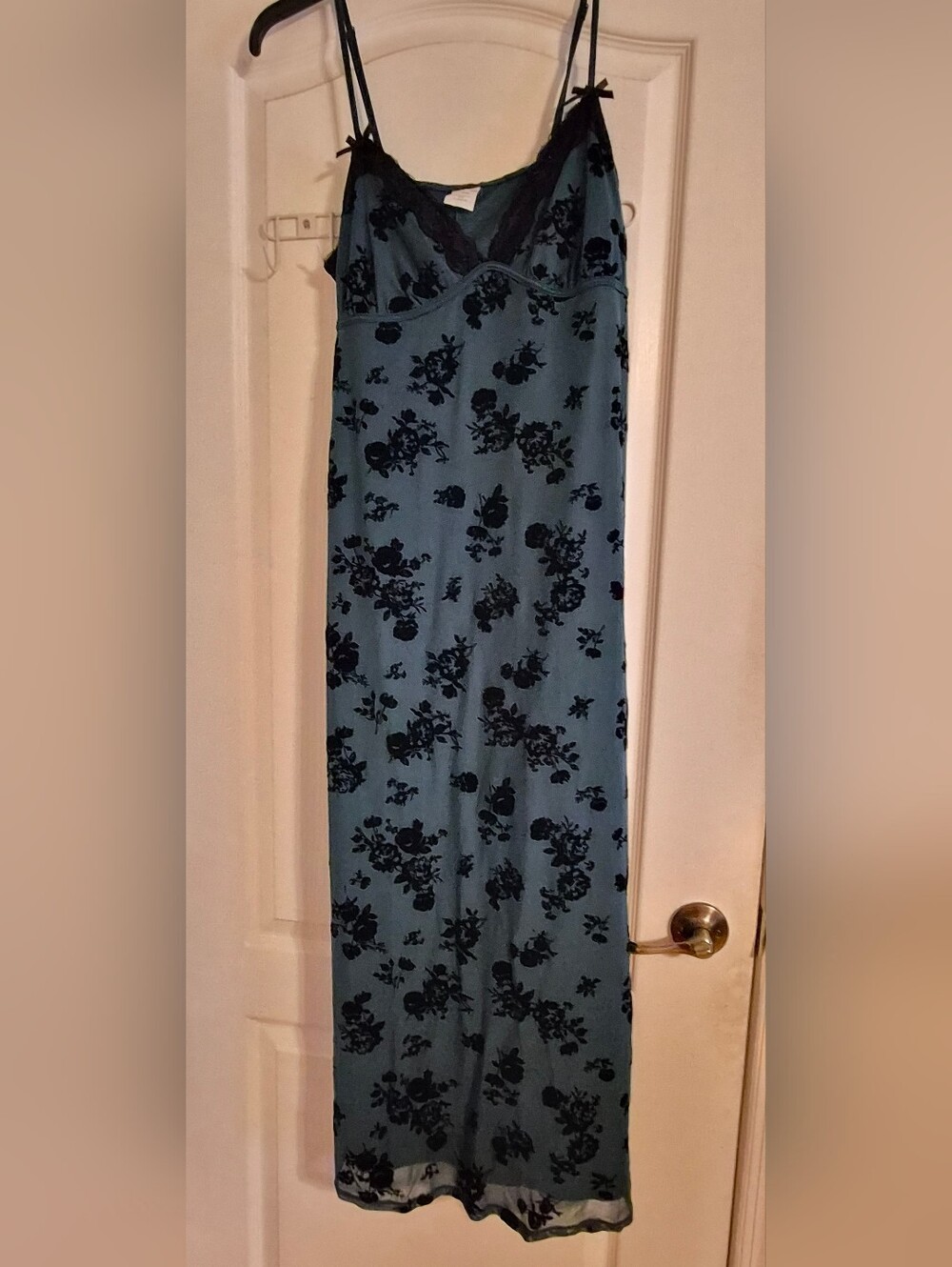 No Boundaries Teal Maxi Slip Dress with Black Floral Overlay